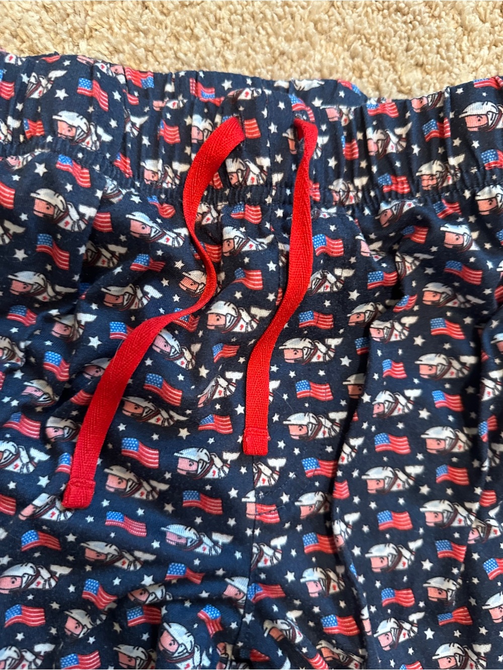 Vineyard Vines Navy Kids Pajama Pants with Red Drawstring - Astronaut Flag Print